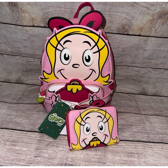 NWT Loungefly The Grinch Stole Christmas Cindy Lou Who Mini Backpack Wallet Set